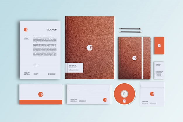 PSD stationery mockup, top view