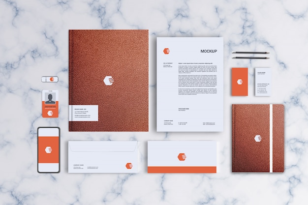 PSD stationery mockup, top view