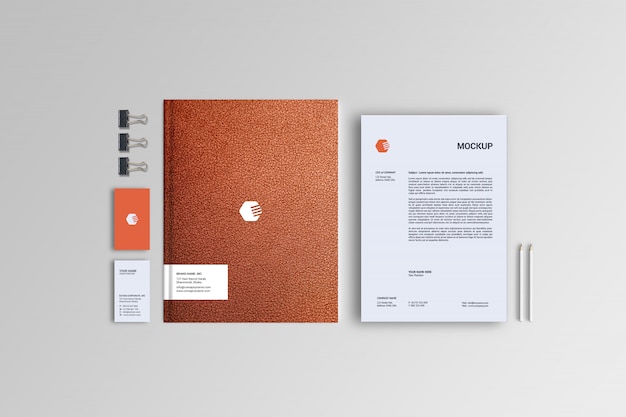 PSD stationery mockup, top view