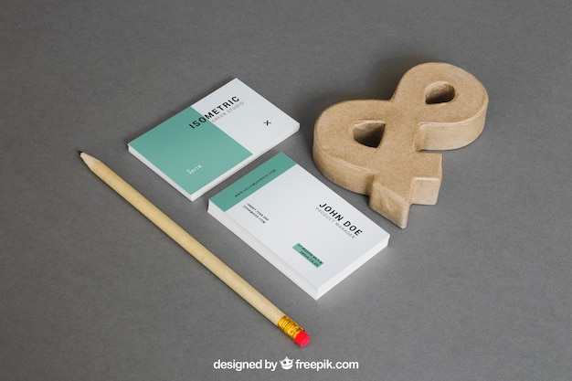 PSD stationery mockup with business cards and ampersand