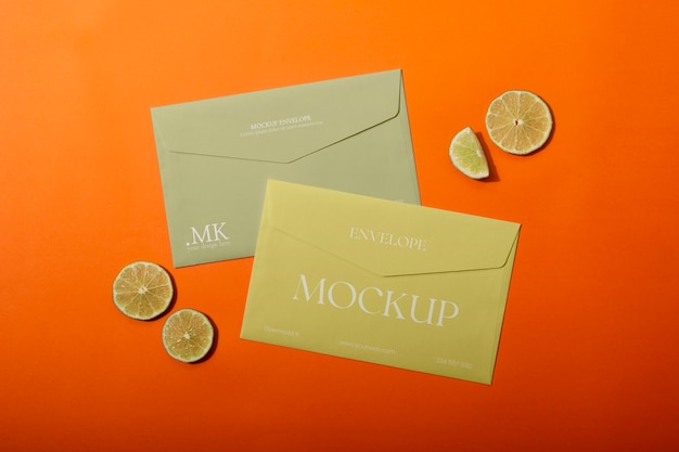 PSD stationery mockup with fresh fruit