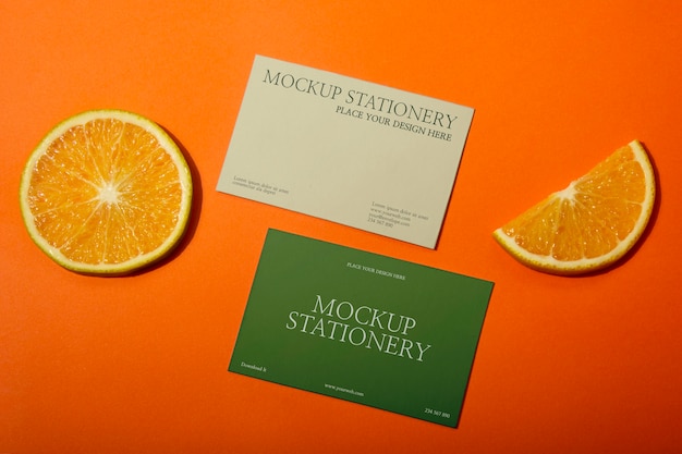 Stationery mockup with fresh fruit