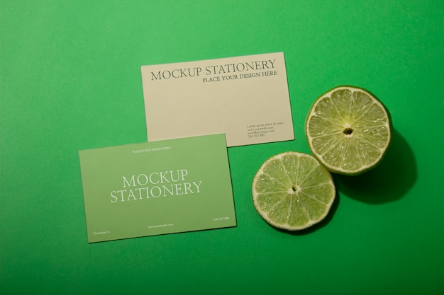 Stationery mockup with fresh fruit