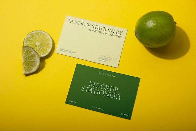 Stationery mockup with fresh fruit
