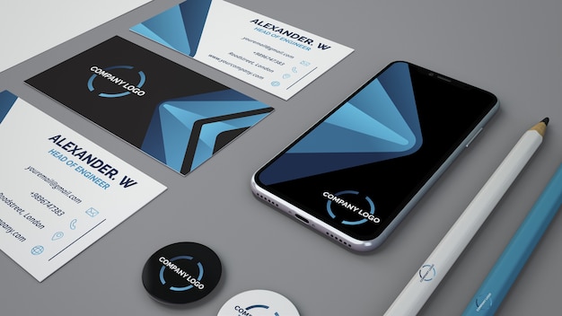 PSD mockup di cancelleria con smartphone