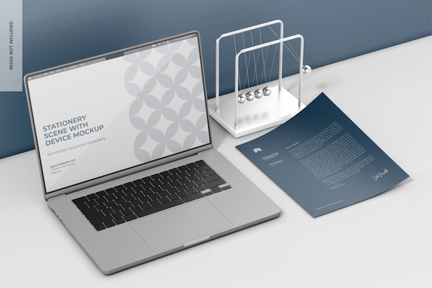 PSD stationery scene with device mockup left view