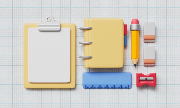 Stationery Set of School and Office Supplies 3D Rendering