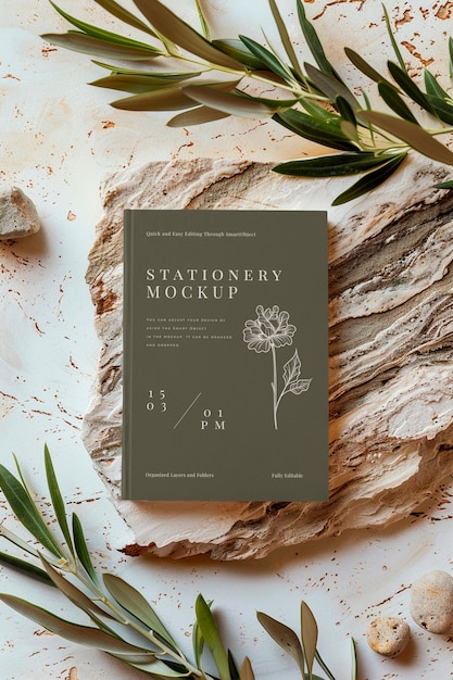 stationery with nature elements mockup