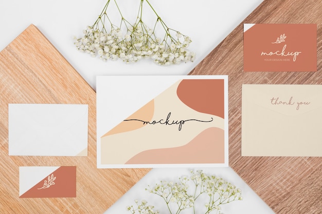 PSD stationery with plant and wood