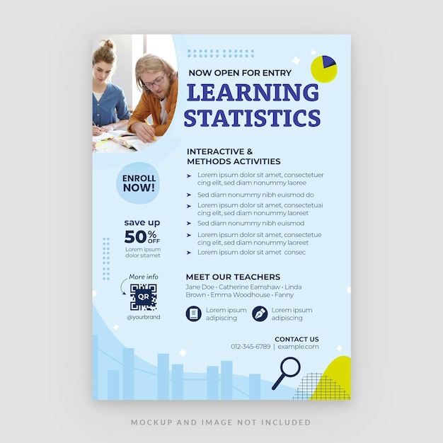 PSD statistics education flyer template in psd blue theme v2