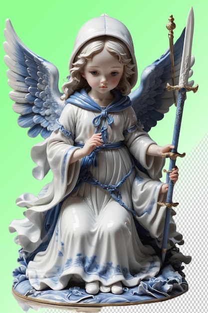 PSD a statue of an angel with a sword in her hand