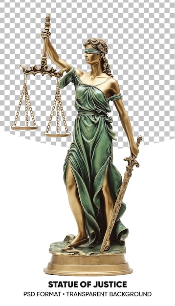 PSD statue of justice lady with scales and sword law png transparent background