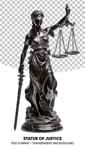 PSD statue of justice lady with scales and sword law png transparent background