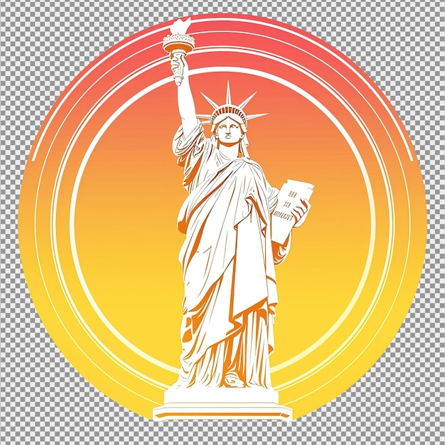 PSD statue of liberty icon in white color and yellow gradient circular background premium vector