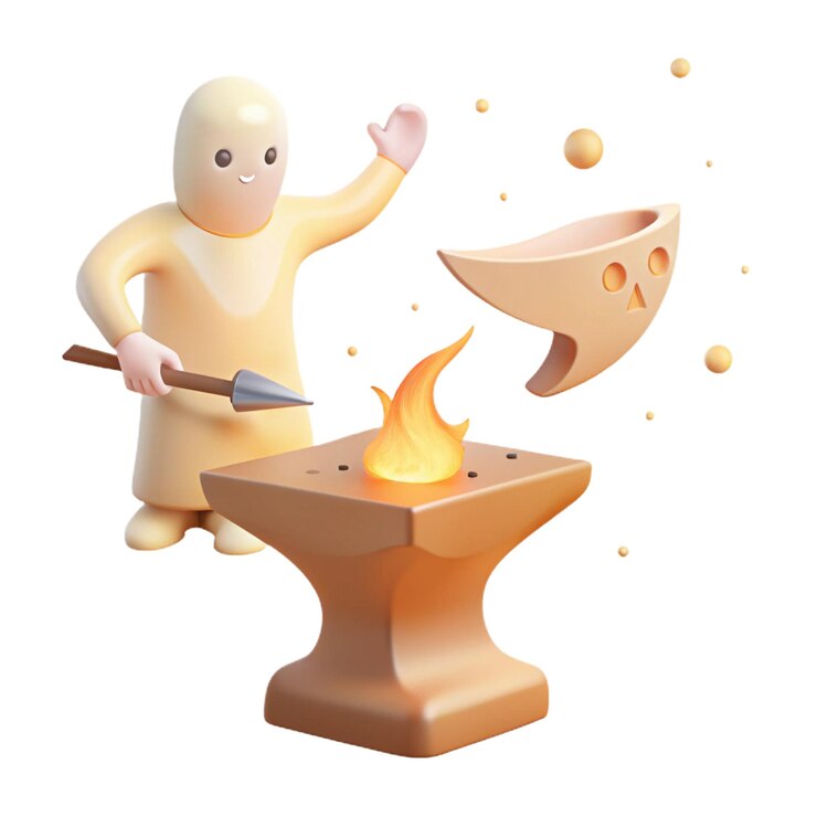 PSD a statue of a man cooking with a hammer and a pot with a hammer