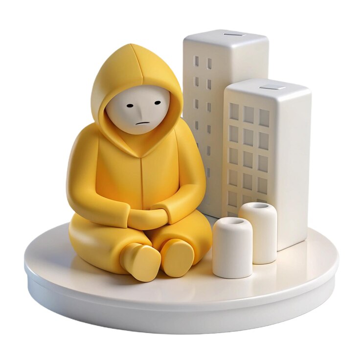 PSD a statue of a man sitting on a white table with a building in the background