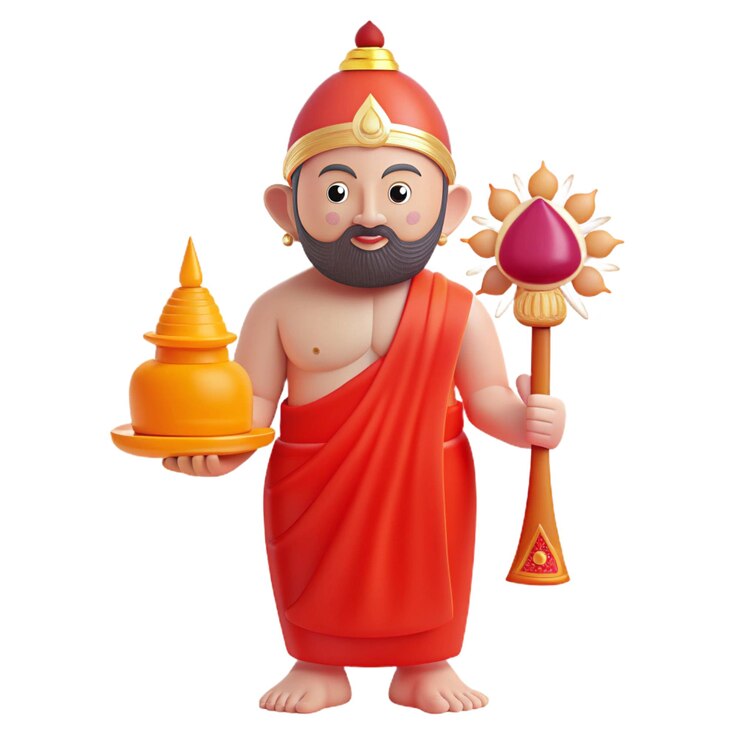 PSD a statue of a monk holding a gold and red item