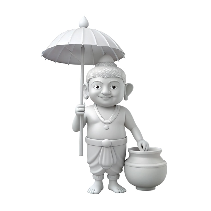 PSD a statue of a monkey holding an umbrella and a pot with a pot on it