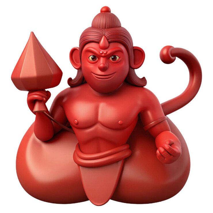 PSD a statue of a monkey with a red helmet and a red monkey holding a boat