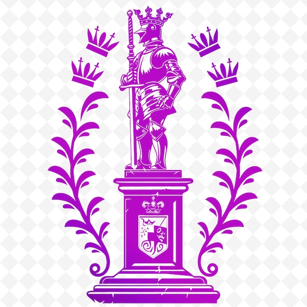 PSD Контур статуи с фигурой рыцаря и символами короны для декоративных иллюстрационных рамок декоративной коллекции