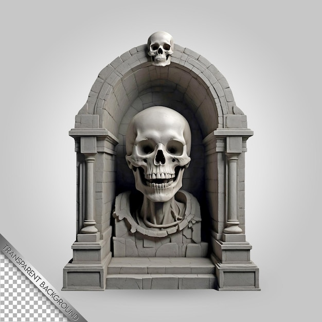 PSD una statua di un cranio con un cranio e ossa su di esso