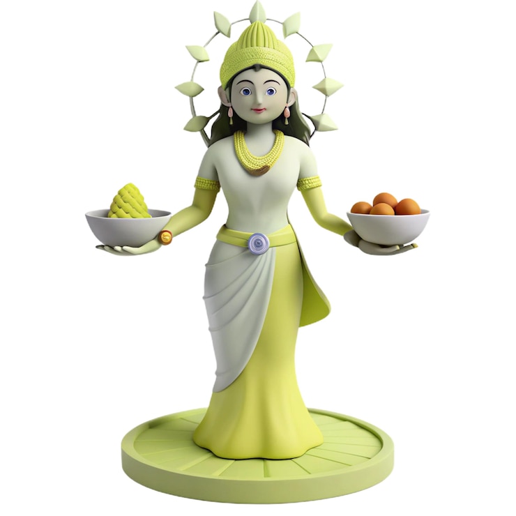 PSD a statue of a woman holding a bowl of fruit