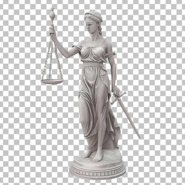 PSD a statue of a woman holding a scales with the word justice on it