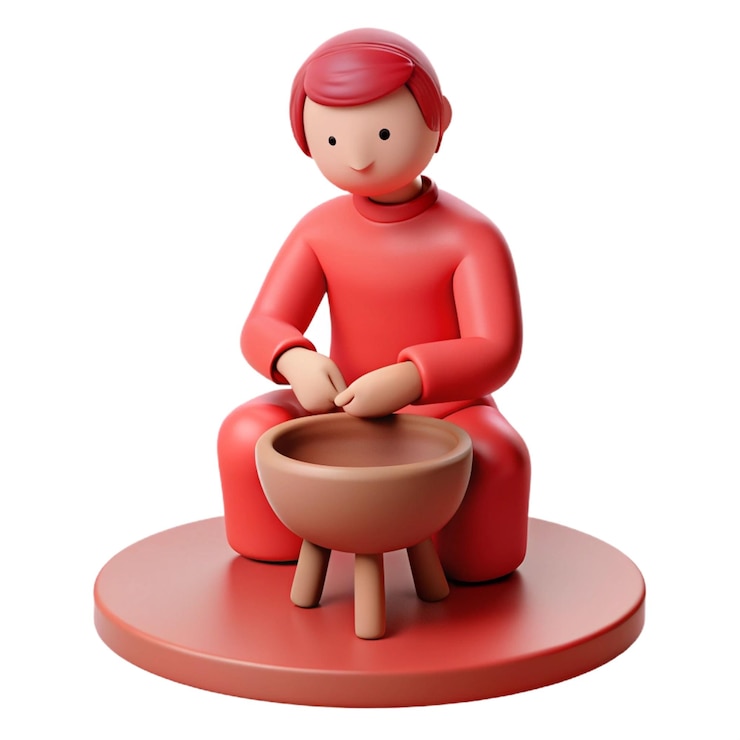 PSD a statue of a woman sitting on a round table with a pot on it