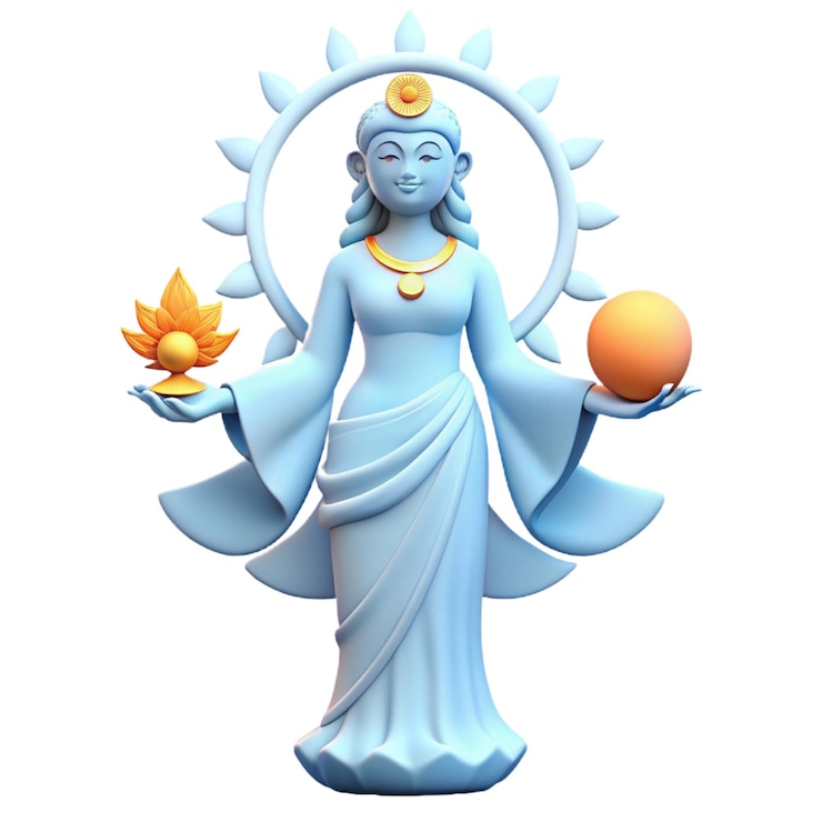 PSD a statue of a woman with a sun symbol on her chest