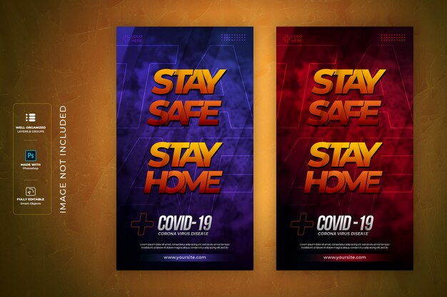 Stay home, stay safe, coronavirus medical 3d text style instagram story template