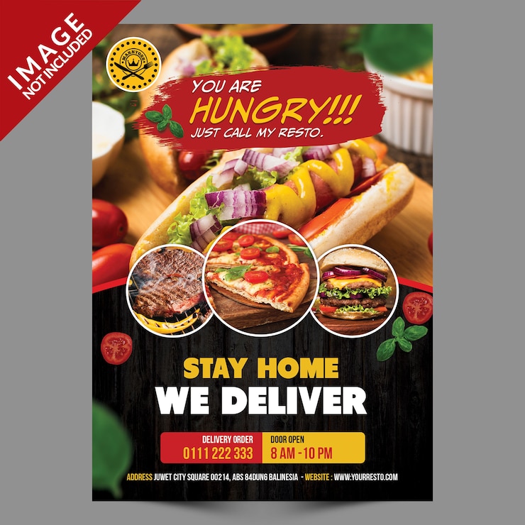PSD stay home we deliver flyer