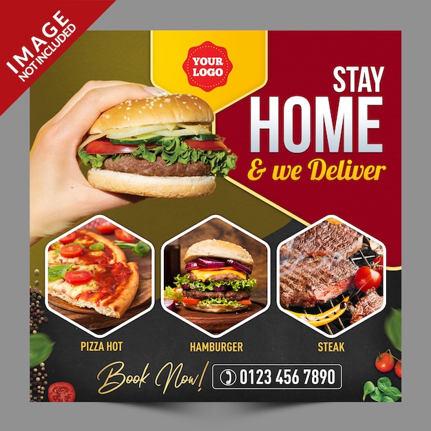 stay home we deliver food social media post psd template
