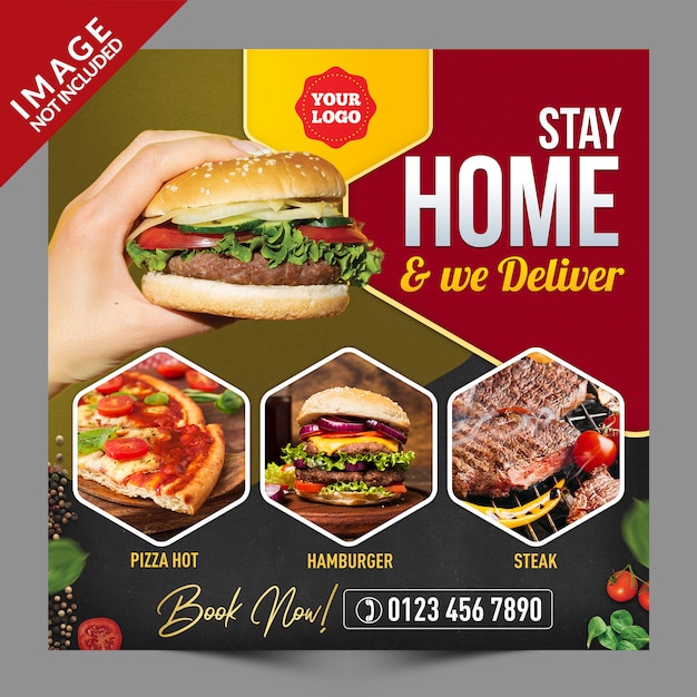 Stay home we deliver food social media post psd template