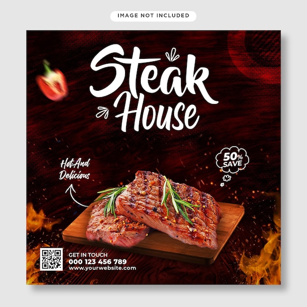 PSD steak barbecue flyer and instagram post template