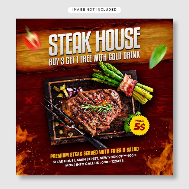 Steak barbecue flyer and instagram post template