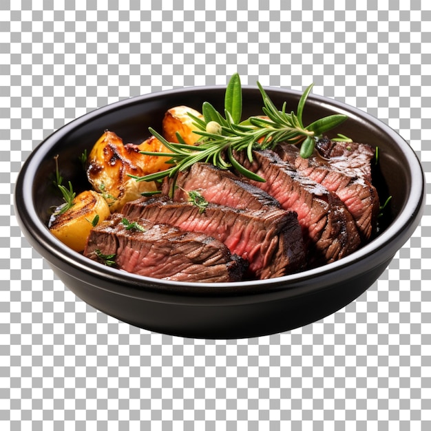 PSD steak in bowl on transparent background