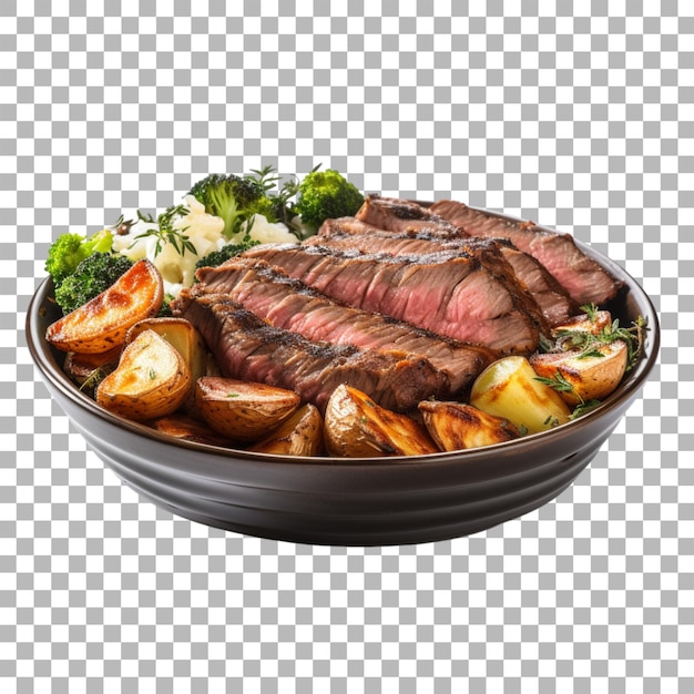 Steak in bowl on transparent background