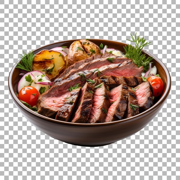 PSD steak in bowl on transparent background
