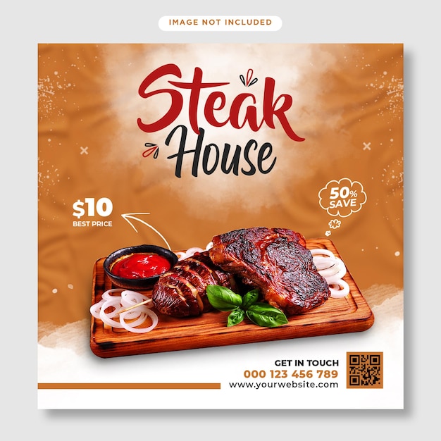 Steak Flyer en postsjabloon voor sociale media