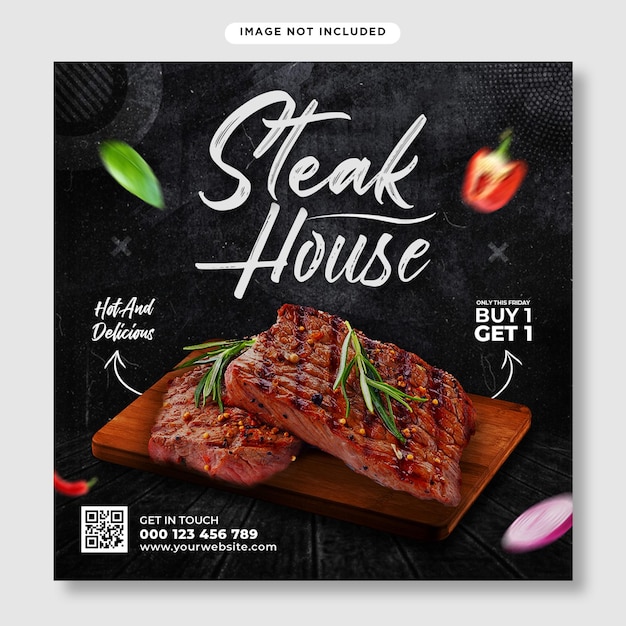 Steak Flyer and social media post template