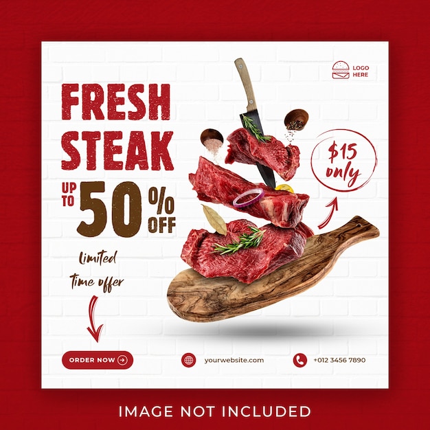 PSD steak food menu promotion social media instagram post banner template