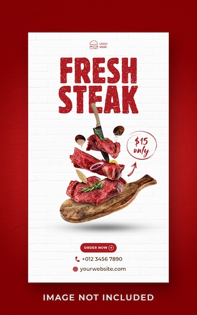 PSD steak food menu promotion social media instagram story banner template