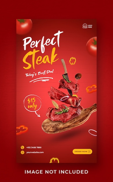 Bistecca cibo menu promozione social media instagram story banner template