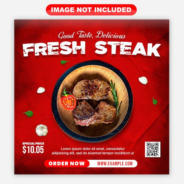 Steak food social media postsjabloon en webbanner