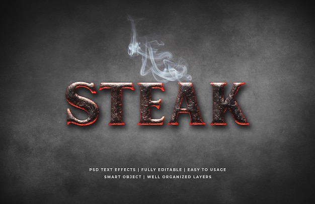 PSD steak house 3d tekst stijl effect sjabloon