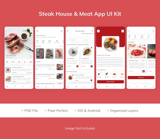 Пакет пользовательского интерфейса приложения steak house amp meat app