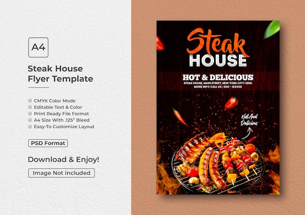 PSD modello di design del volantino della steak house modello di poster bbq