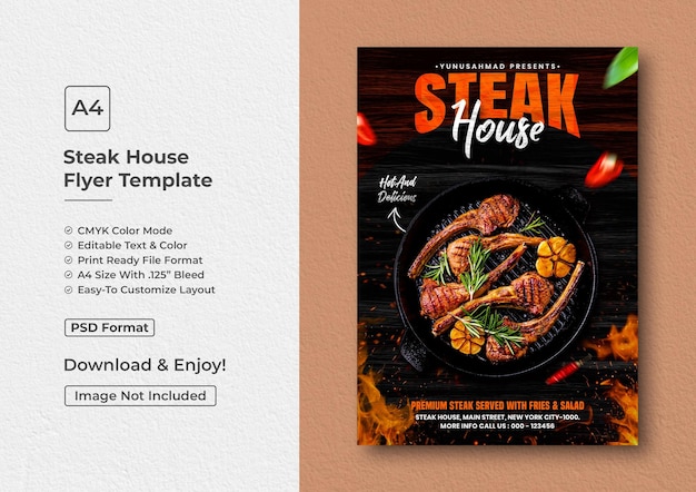 Modello di design del volantino della steak house modello di poster bbq