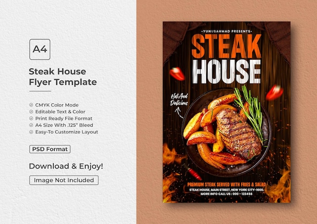 PSD modello di design del volantino della steak house modello di poster bbq