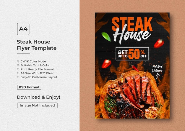 Modello di design del volantino della steak house modello di poster bbq